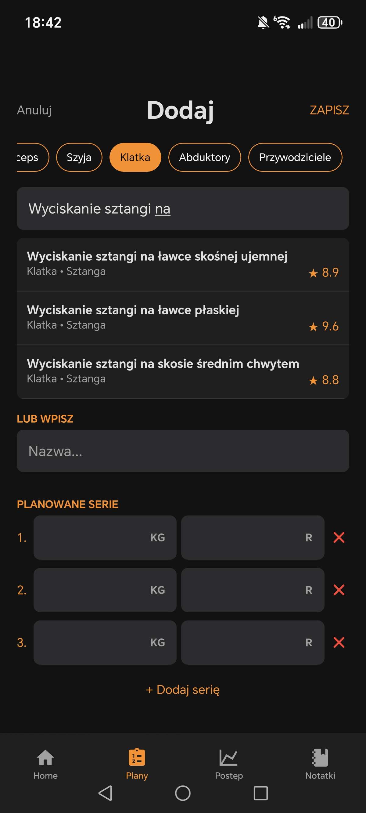 Dodawanie ćwiczeń w EZPRO